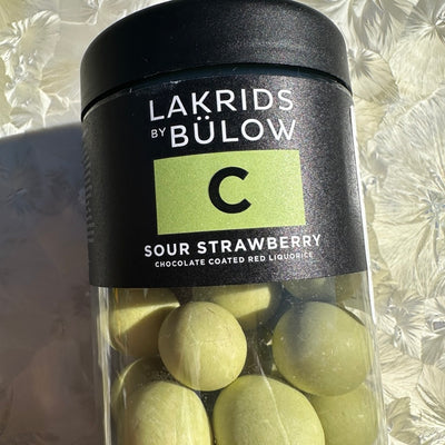 Lakrids by Bülow “C” Sour Strawberry Chocolate-Covered Liquorice Tall Jar