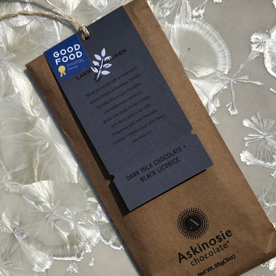 Askinosie Tanzania Dark Milk Chocolate + Black Licorice Bar Front