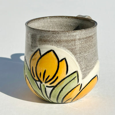 Maaike Charron Round Flower Mug with Yellow-Orange Tulips #N1878