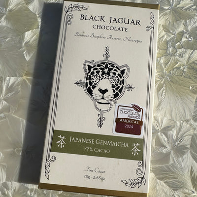 Black Jaguar Japanese Genmaicha 77% Dark Chocolate Bar