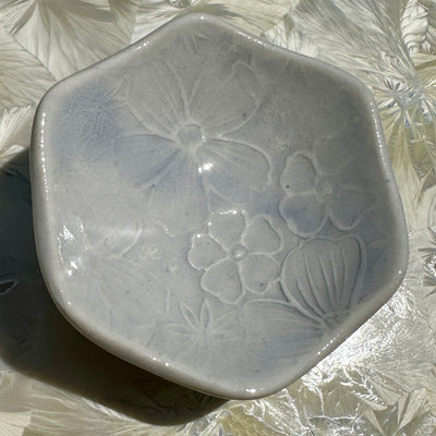 Soft Blue Flowers Hexagon Dish #N3030