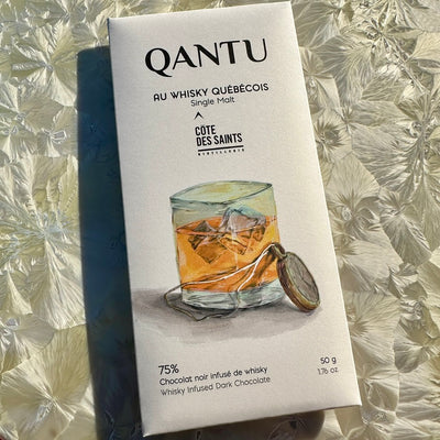 Qantu "Au Whisky Québécois" 75% Dark Chocolate Bar with Single Malt Côte-des-Saints Whisky