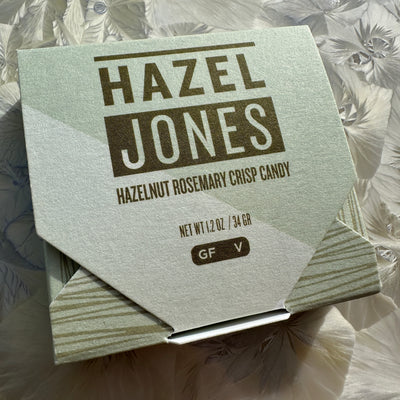 “Hazel Jones” Hazelnut Rosemary Crisp Candy in 70% Dark Chocolate