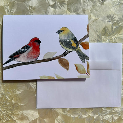 Danica Templeton Art Single Pine Grosbeaks Card
