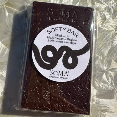 Soma "Softy Bar" Filled with Black Sesame Praliné & Hazelnut Gianduja