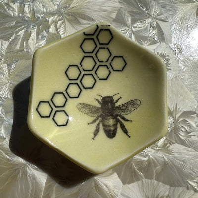 Gold Bee Decal Dish with Honeycombs #N2736