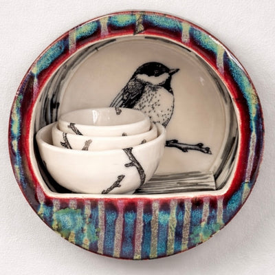 Mindy Andrews Chickadee Nesting Bowls with Hanging Shelf Set #LX036
