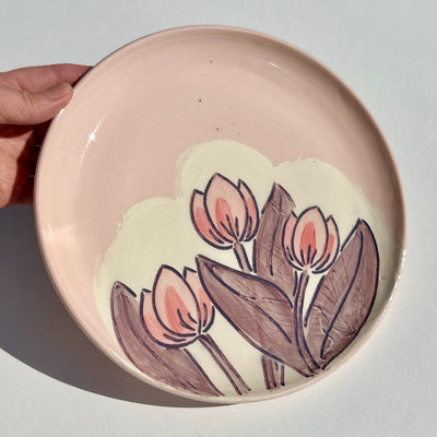 Maaike Charron Pink Tulip Dinner Plate #f1052