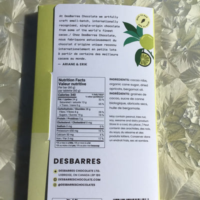 DesBarres Apricot Bergamot 72% Dark Chocolate Bar