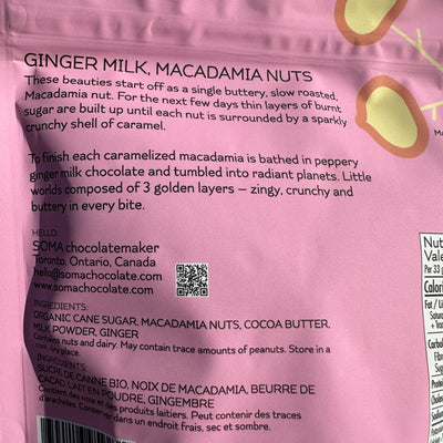 Soma Macadamia Nuts tumbled in Ginger Milk Chocolate