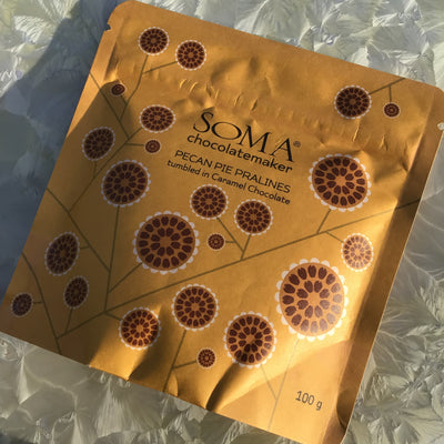 Soma Pecan Pie Pralines tumbled in Caramel Chocolate