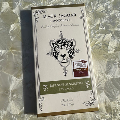 Black Jaguar Japanese Genmaicha 77% Dark Chocolate Bar