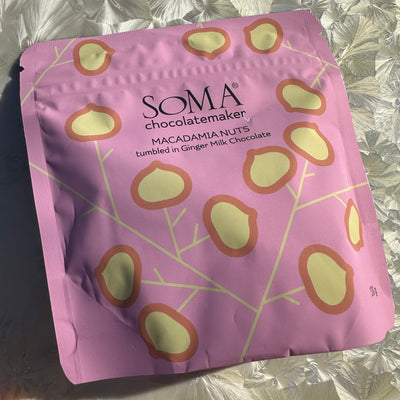 Soma Macadamia Nuts tumbled in Ginger Milk Chocolate
