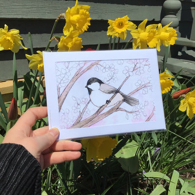 Danica Templeton Art Chickadee & Cherry Blossom Frame Card
