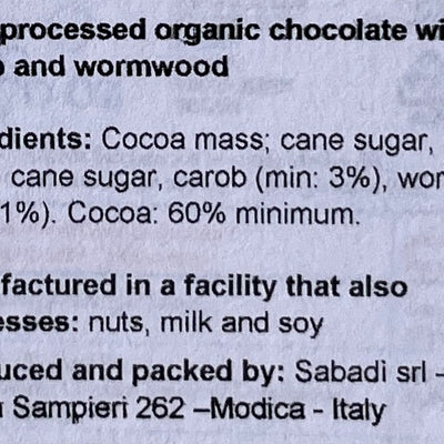 SALE - Sabadi Isole Eolie Cold-Processed Chocolate with Carob & Wormwood