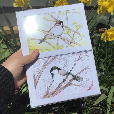 Danica Templeton Art Chickadee & Cherry Blossom Frame Card